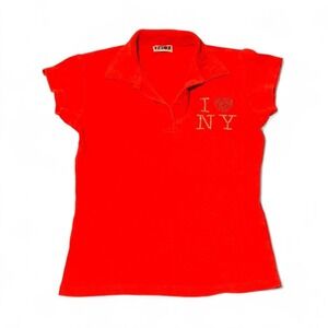 Vintage Y2K I ❤️ Nyc Rhinestone Embellished Slim Fit Women's Polo Shirt